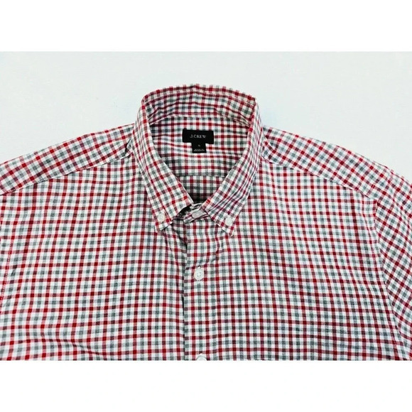 J. Crew Size Small Men Red White Gray Check Button Down Long Sleeve Cotton Shirt - Picture 1 of 10